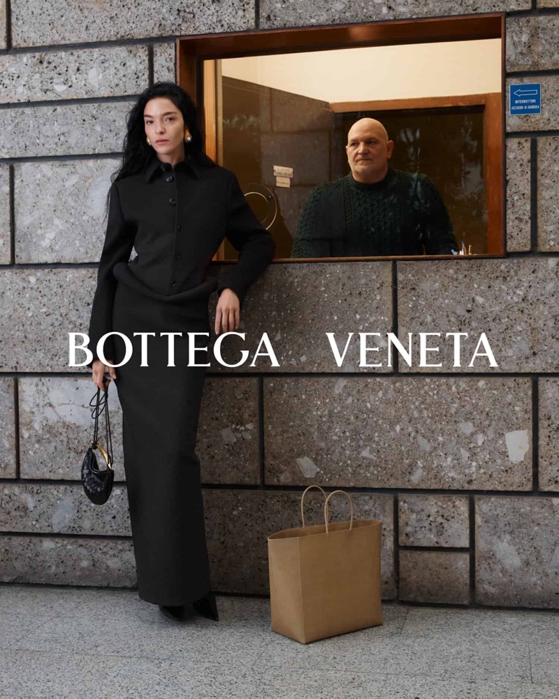 Mariacarla Boscono appears in the winter 2023 campaign from Bottega Veneta.