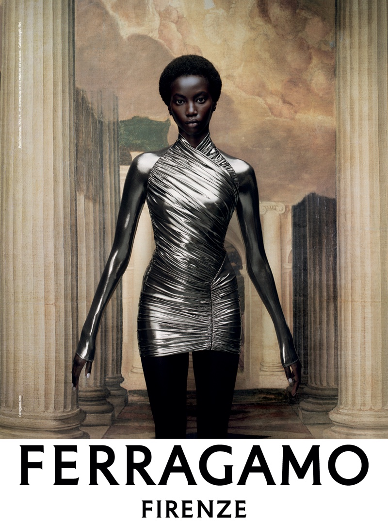 Anok Yai stars in Ferragamo fall-winter 2023 campaign called: A New Renaissance.