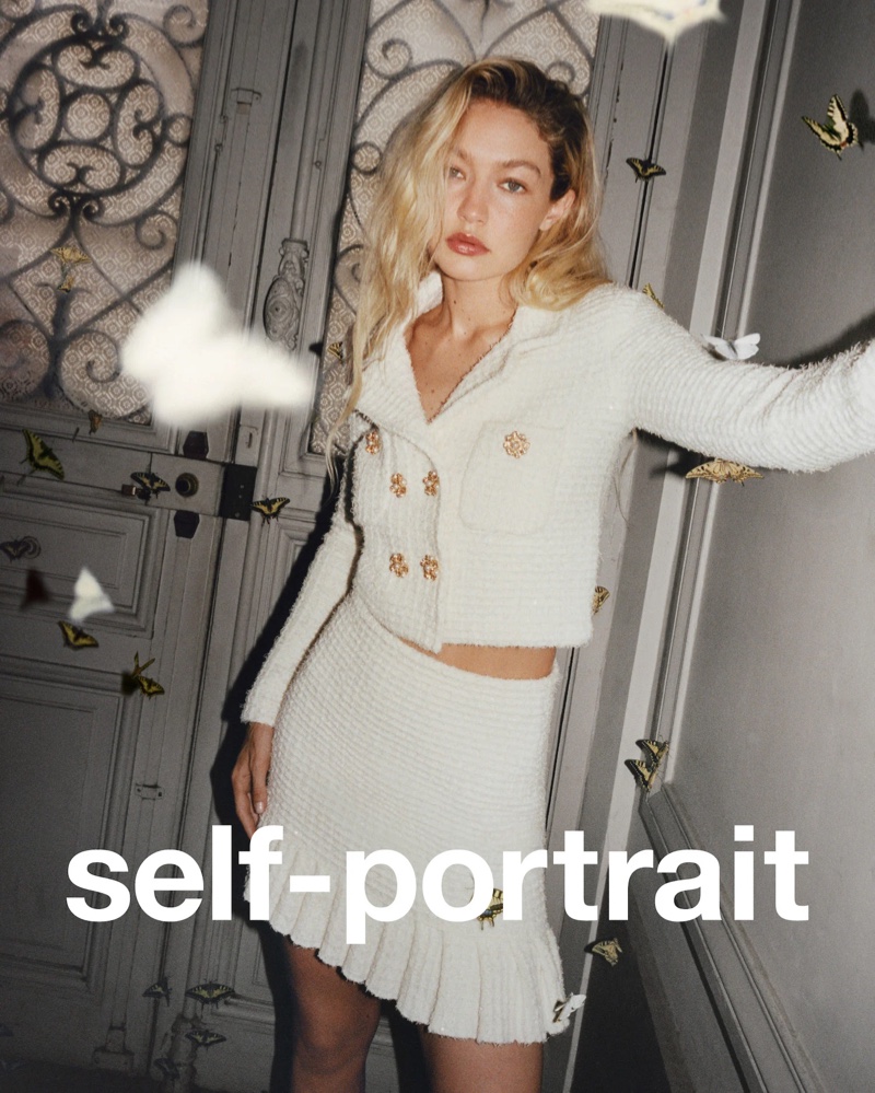 Gigi Hadid White Outfit Self-Portrait Fall 2023