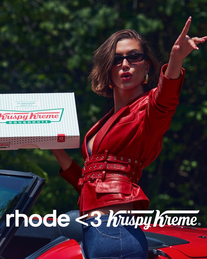Hailey Bieber Krispy Kreme Rhode Strawberry Glaze 2023 Campaign