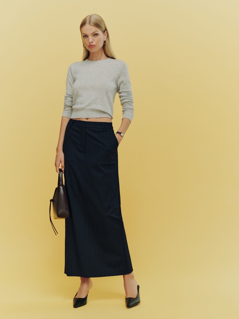 Reformation Cairo Skirt Navy Stripe