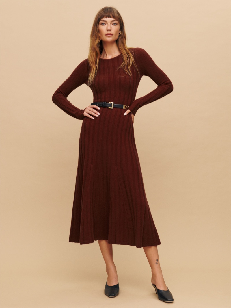 Reformation Evan Cashmere Sweater Dress Chianti