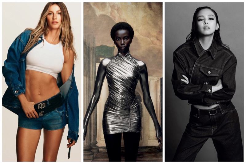 Week in Review: Gisele Bundchen in Colcci spring 2024 campaign, Ferragamo fall 2023 advertisements, and Jennie for Calvin Klein fall 2023.