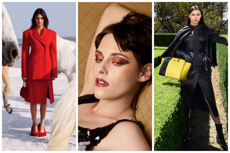 Week in Review: Kendall Jenner poses for Stella McCartney winter 2023 campaign, Kristen Stewart for Chanel Makeup fall 2023, and Irina Shayk for Furla fall collection.