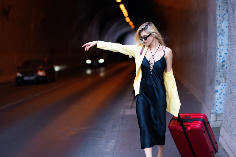 Woman Traveling Suitcase Style