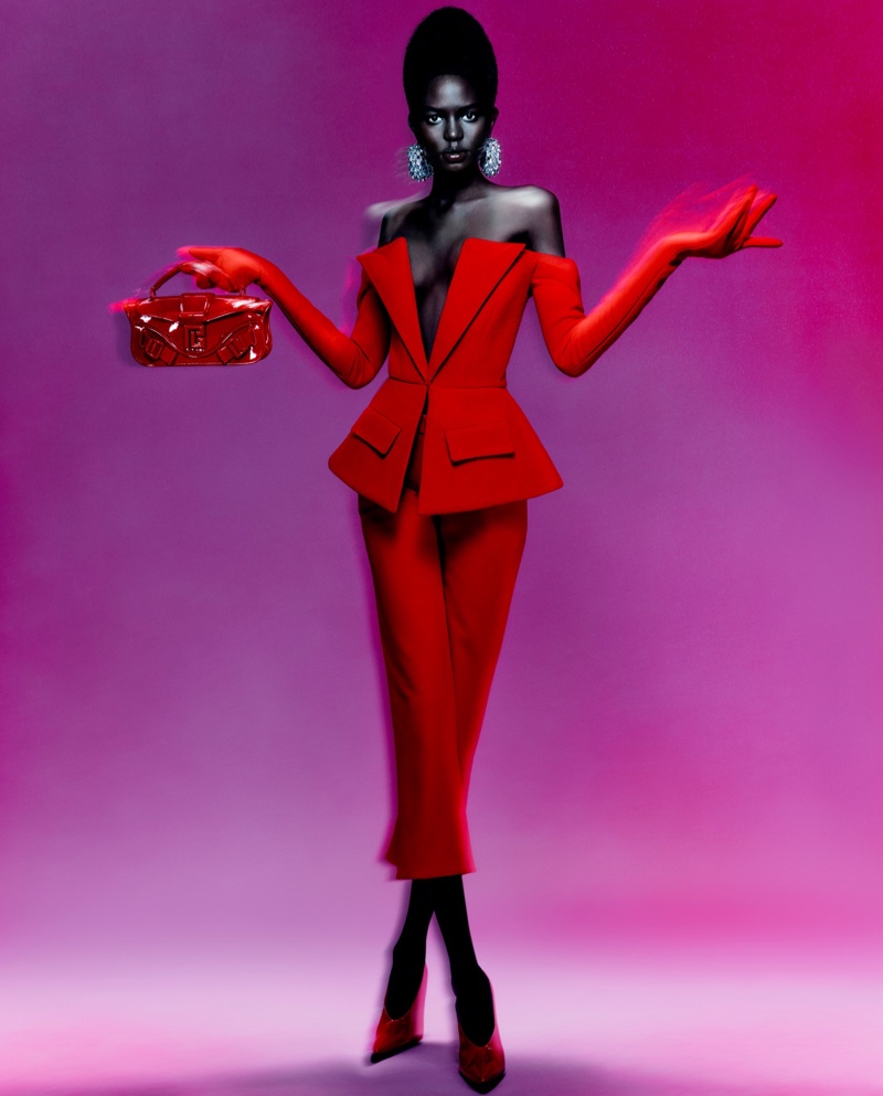 Balmain Red Outfit Fall 2023 Ad