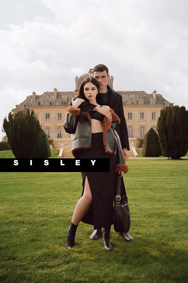 Deva Cassel in eye-catching shearling jackets for the Sisley fall 2023 ad campaign.