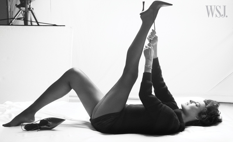 Kicking up her heels, the Canadian model wows in black and white.