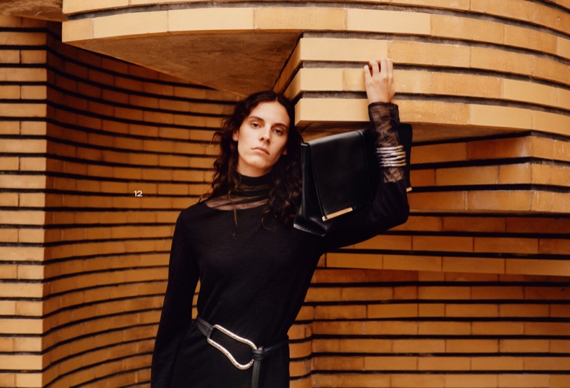 Cyrielle Lalande wears black dress in Massimo Dutti's Limited Edition fall-winter 2023 collection.