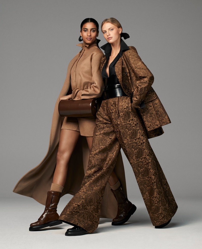 Imaan Hammam and Karolina Spakowski pose in Max Mara fall-winter 2023 ad campaign.