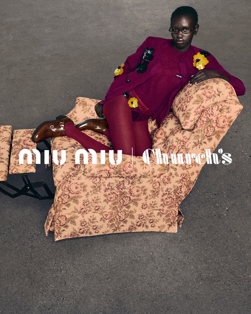 Rejoice Chuol fronts Church's x Miu Miu collaboration campaign featuring brogues.