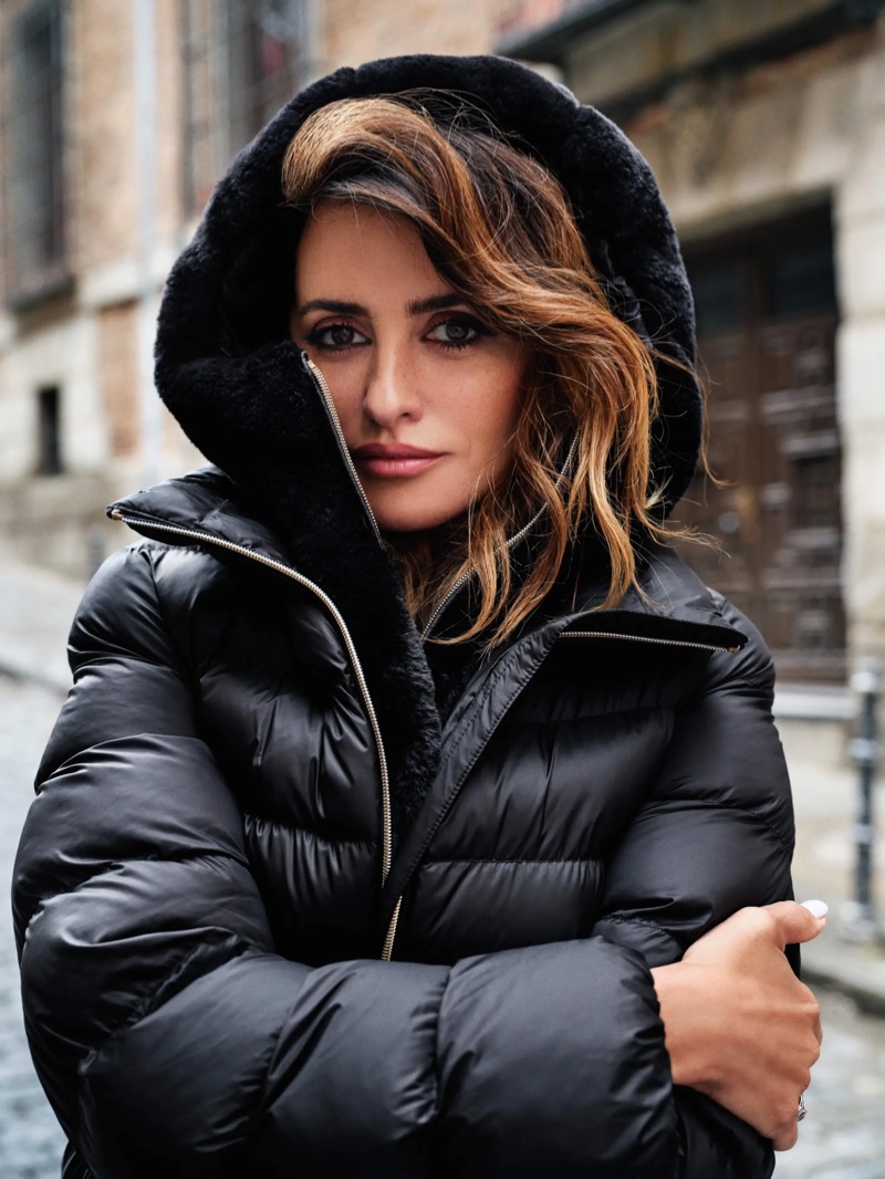 Penélope Cruz appears in Geox fall 2023 ad campaign wearing a puffer jacket.