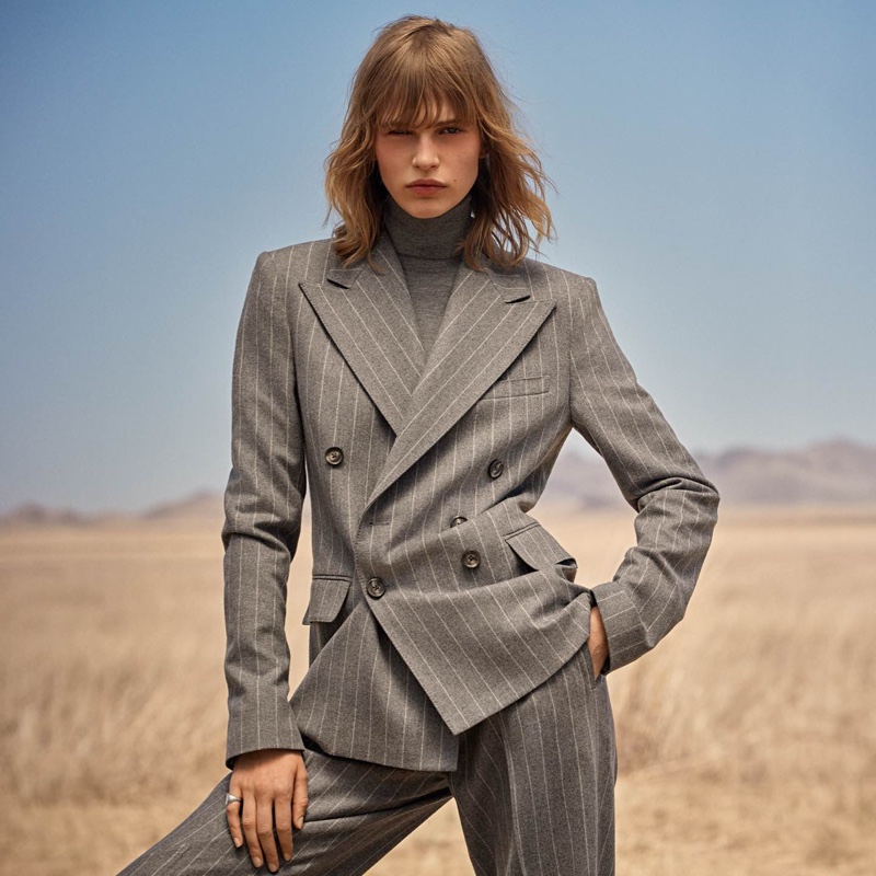 Pinstriped suiting stands out in the fall 2023 collection from Ralph Lauren. Photo: Ralph Lauren