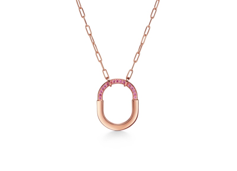 Tiffany Lock ROSÉ Edition medium pendant in 18k rose gold with pink sapphires.