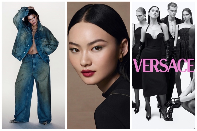Week in Review: Kylie Jenner for Acne Studios fall 2023 denim campaign, He Cong in Lancome x Louvre collaboration, and Versace fall 2023 campaign.