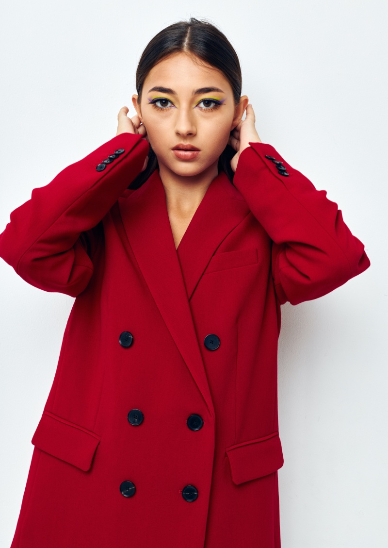 Woman Double-breasted Red Coat