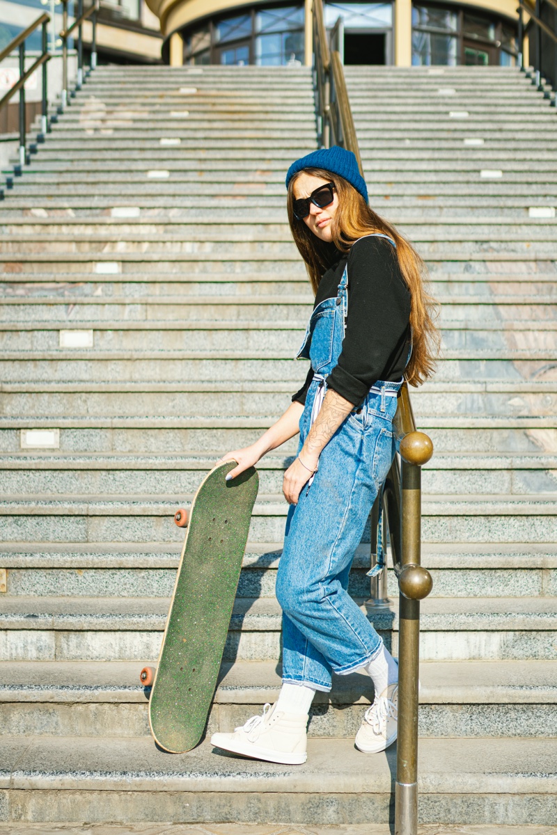 Beanie Overalls Skater Girl Outfits