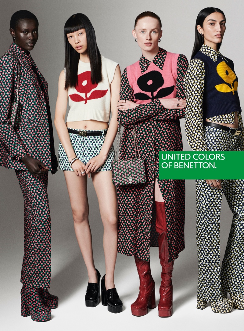 Floral prints stand out in Benetton's fall 2023 campaign.