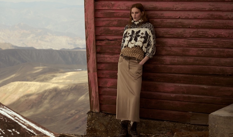 Brunello Cucinelli features the Opera sweater and satin skirt in its new arrivals.