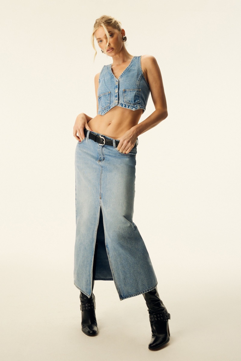 Elsa Hosk Abrand Jeans Vest Denim Skirt 2023 Photoshoot