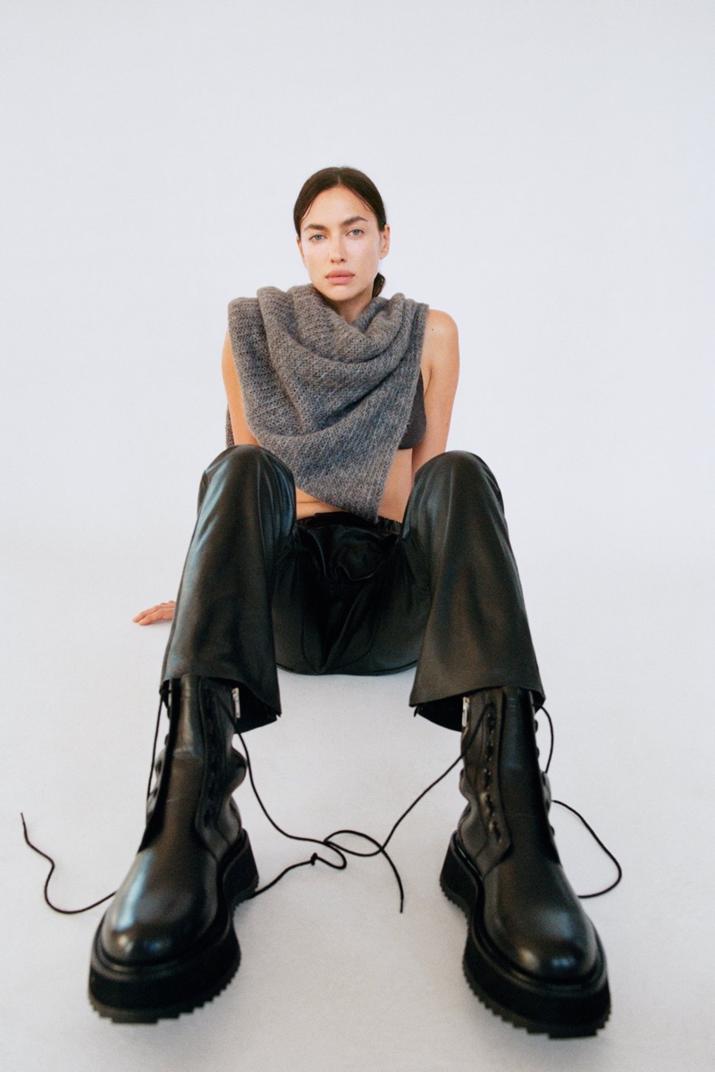 Zara Leather Jogger Pants, Asymmetric Knit Bolero & Flatform Leather Ankle Boots.