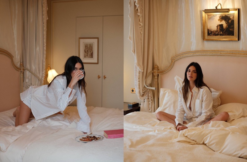 Relaxing in bed, Kendall Jenner fronts FWRD edit captured in the City of Lights.