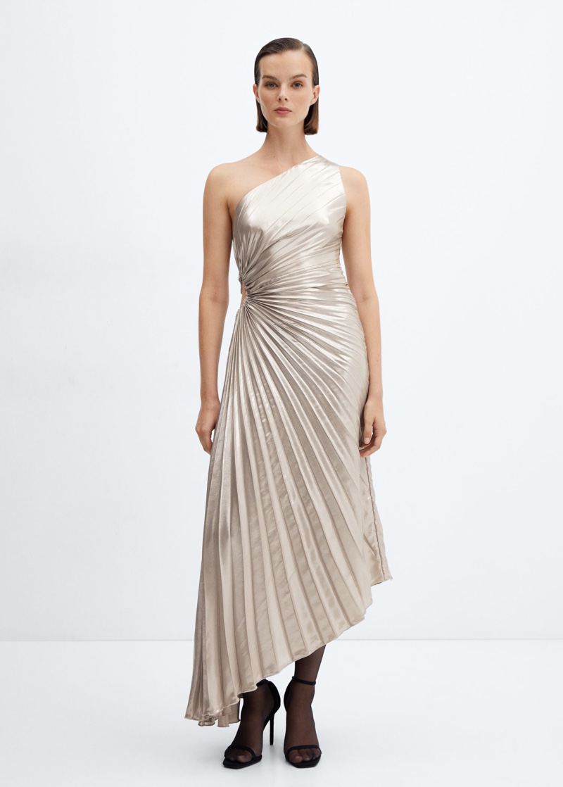 Mango Asymmetrical Pleated Holiday Party Dresses 2023