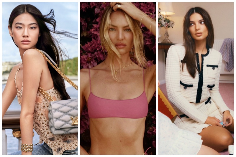 Week in Review: HoYeon Jung for Louis Vuitton fall 2023 bags campaign, Candice Swanepoel poses in Tropic of C resort 2024, and Emily Ratajkowski for Self-Portrait at Home campaign.