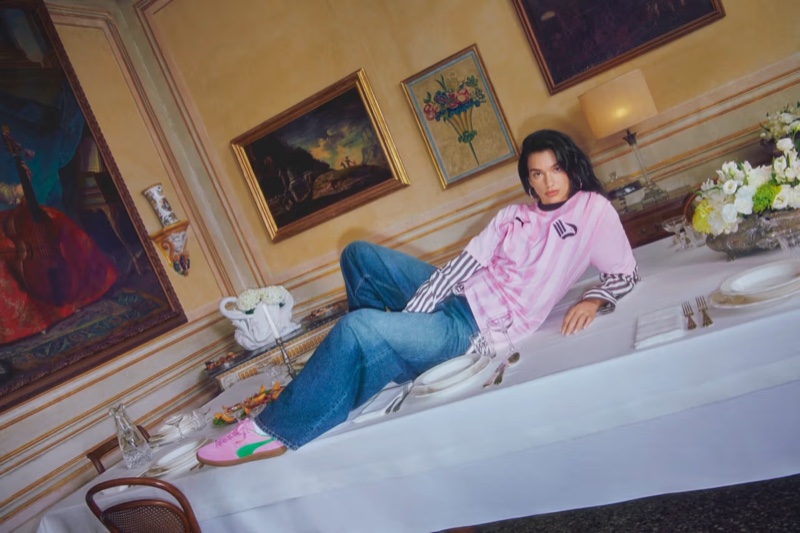 PUMA ambassador Dua Lipa fronts the new Palermo campaign, with pink sneakers.