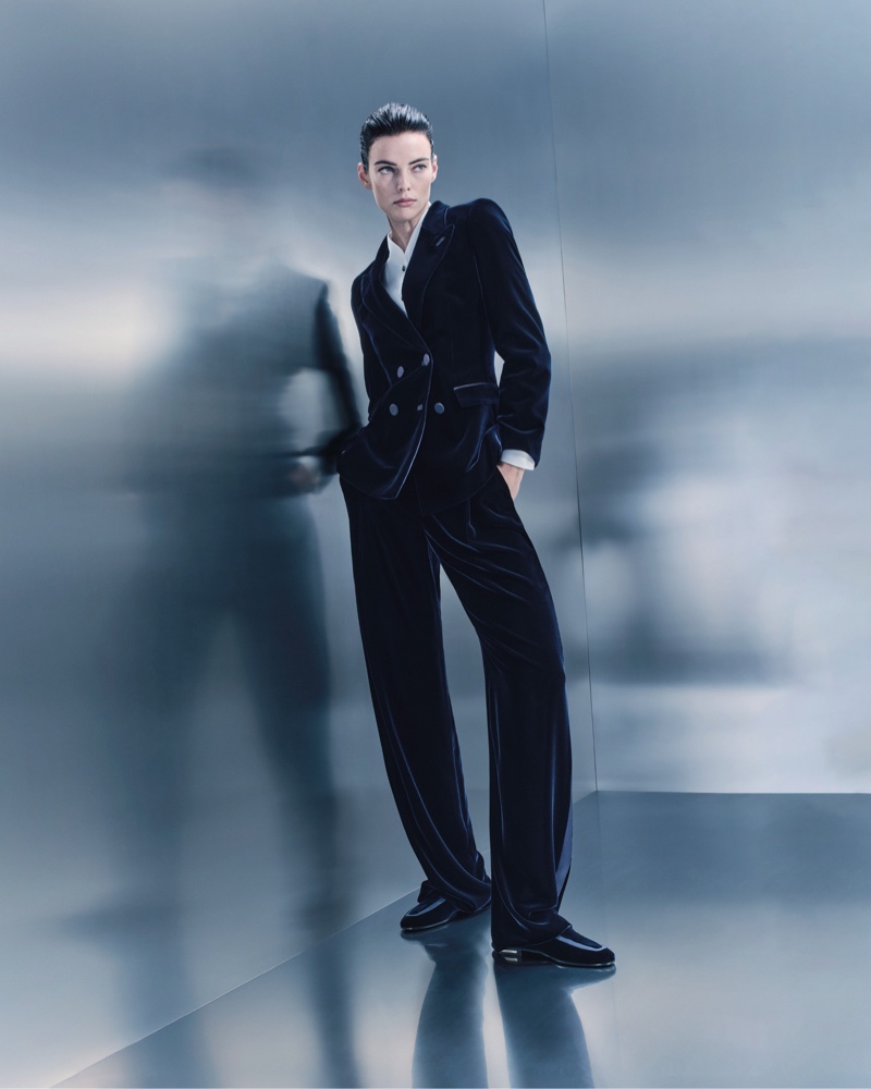A tailored velvet suit takes the spotlight for Giorgio Armani's Made to Measure collection.