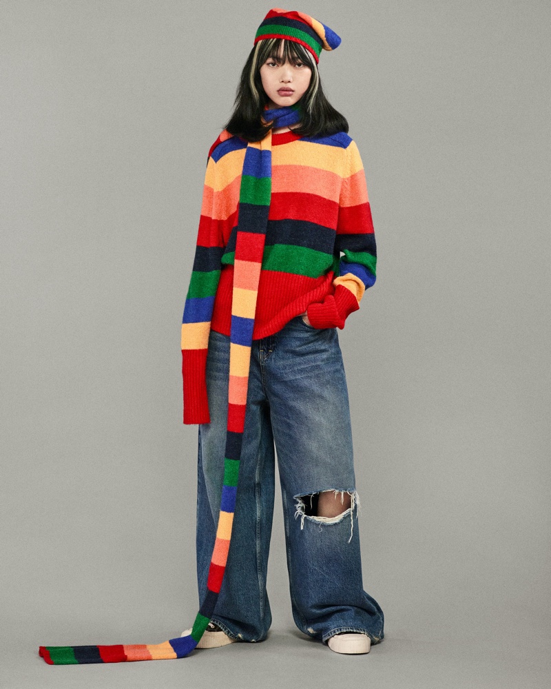 Slouchy knitwear, beanies, and ripped jeans are featured in the Harry Lambert x Zara collection.