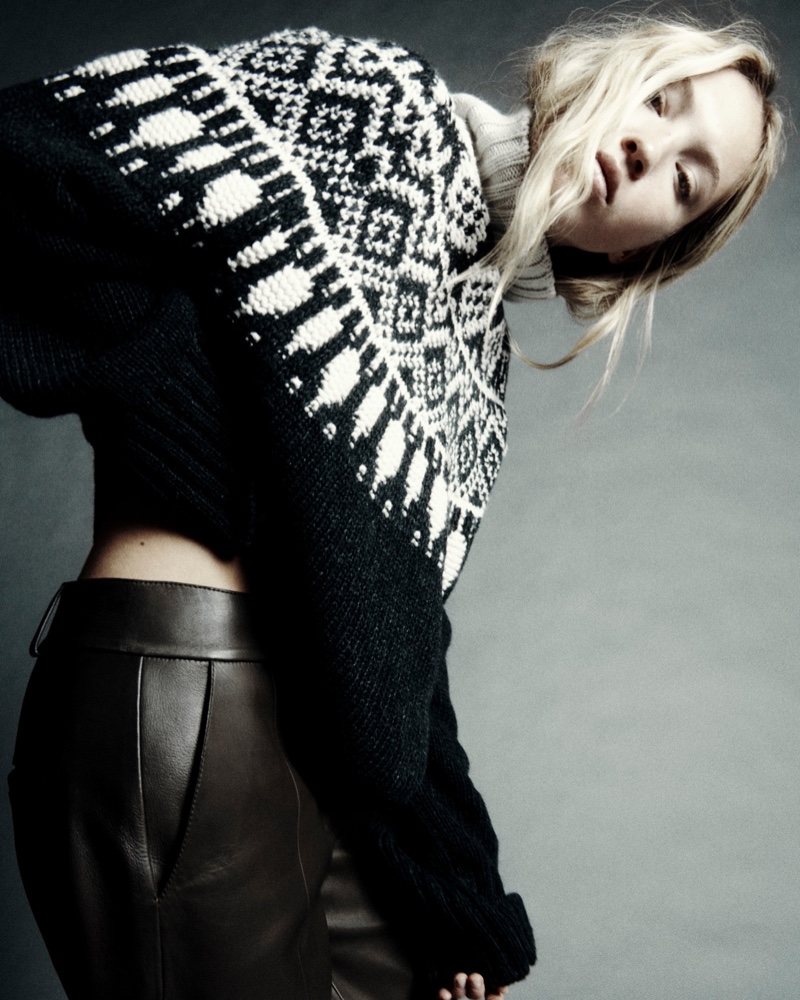Lila Moss poses in oversized sweater for True Minds campaign from Massimo Dutti.