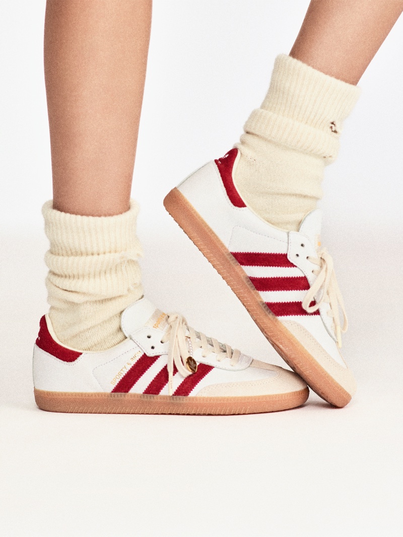 Samba OG Sporty & Rich in white with burgundy accents.