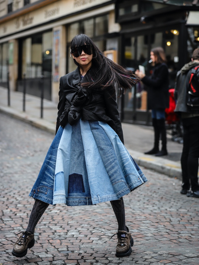 Statement Top Circle Jean Skirt Outfit