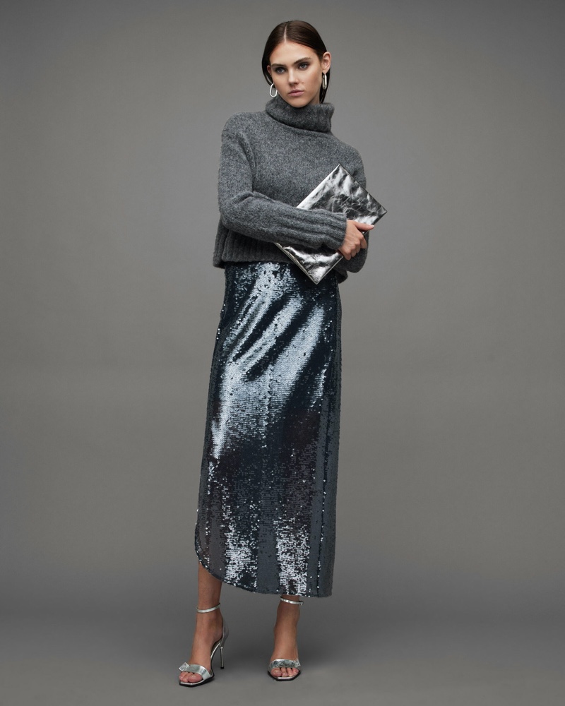 Sweater Sequin Skirt NYE Outfit Idea
