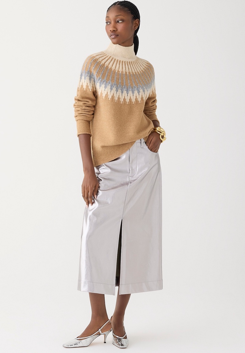 Turtleneck Metallic Skirt Outfit J Crew