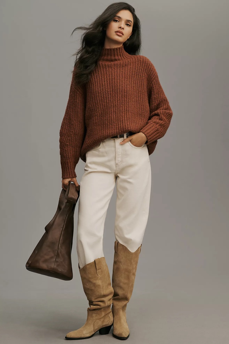 Turtleneck sweater White Jeans Boots Outfit