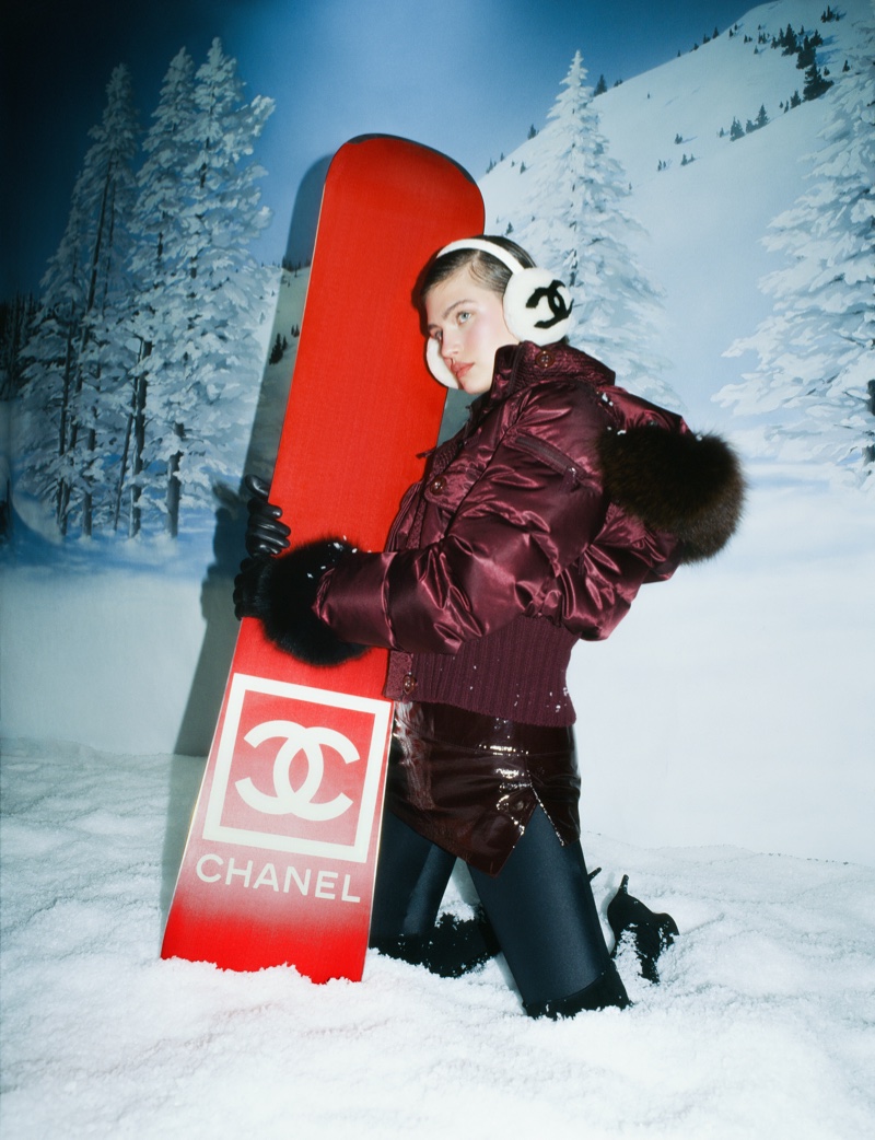 A Chanel snowboard takes the spotlight in WGACA's holiday 2023 campaign.
