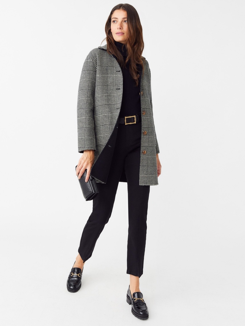 Work Turtleneck Outfit Plaid Coat