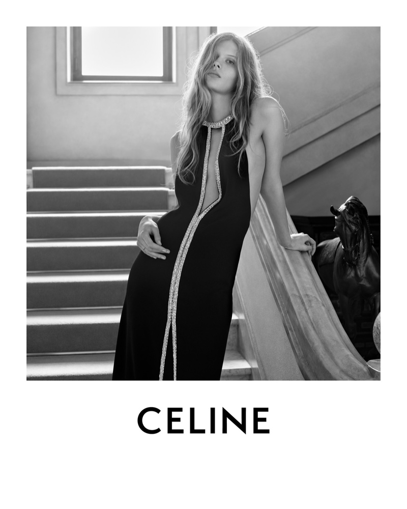 Celine's Les Grandes Classiques line features an elegant dress adorned with sparkling trim.