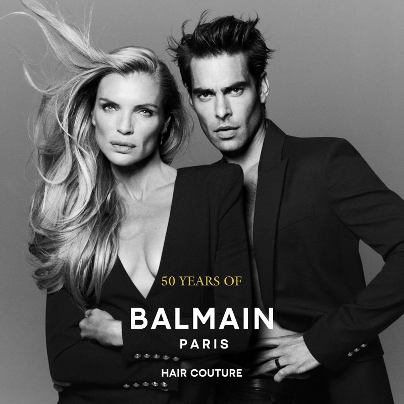 Esther Cañadas and Jon Kortajarena exude elegance for Balmain Hair's 50th anniversary campaign.