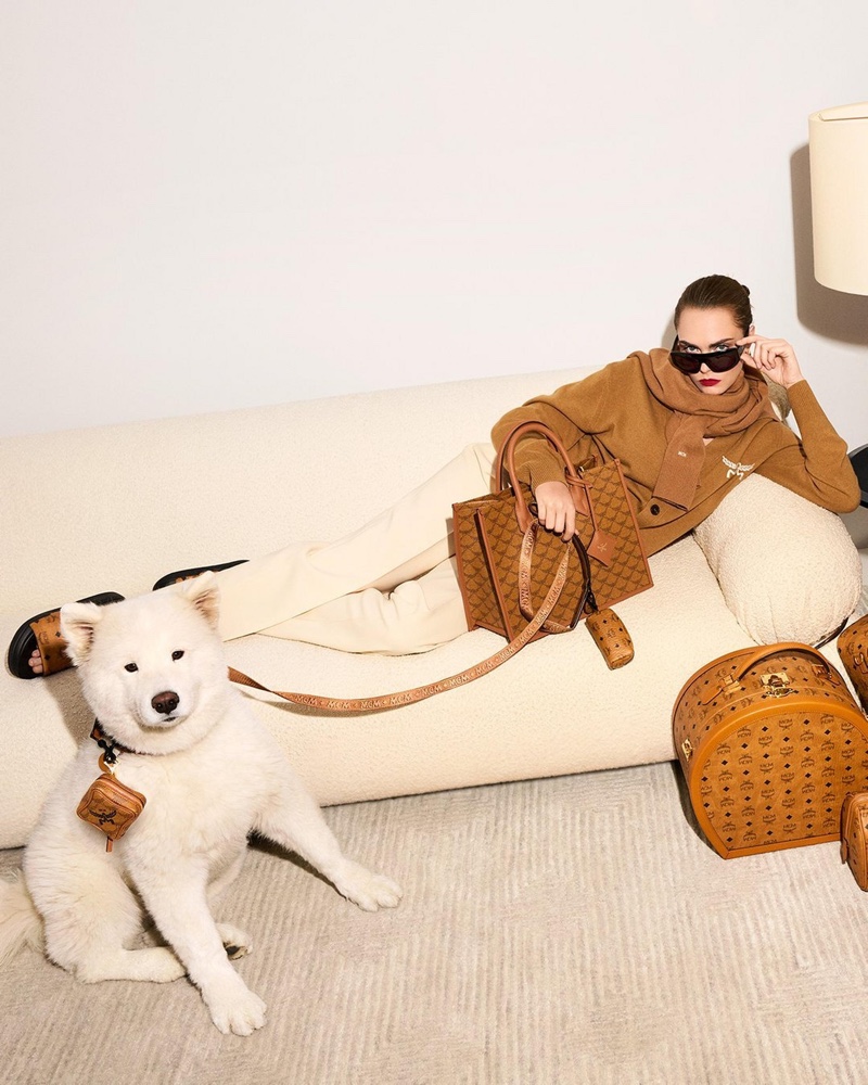 A chic rendezvous with Cara Delevingne and a fluffy dog for the MCM spring 2024 campaign.