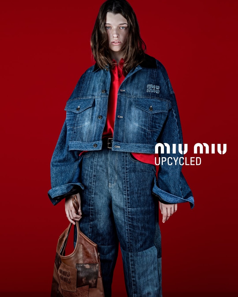 Oversized denim stands out in the Miu Miu Upcycled campaign for 2024.