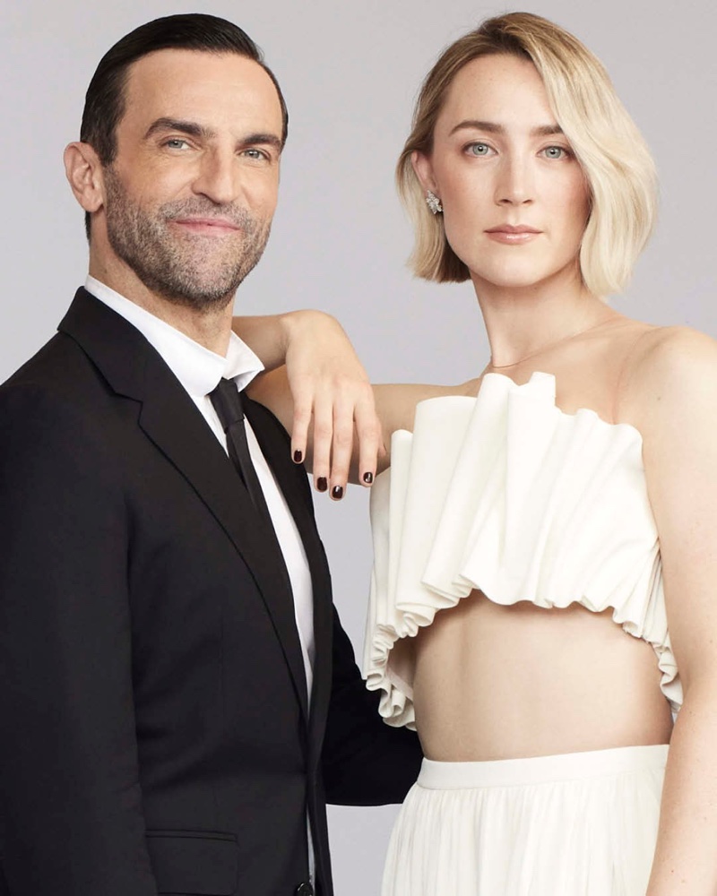 Artistic director Nicolas Ghesquière joins actress and house face Saoirse Ronan in a portrait.