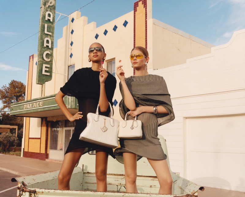 Selena Forrest and Ida Heiner pose with Swing bags in Tory Burch's spring-summer 2024 ad.