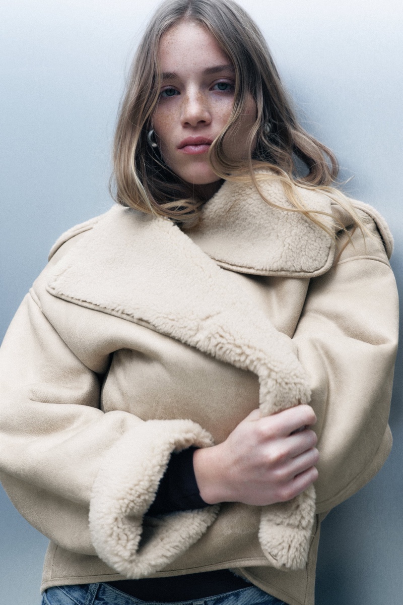 Zara wraps up the winter season in a reversible faux shearling and leather jacket.