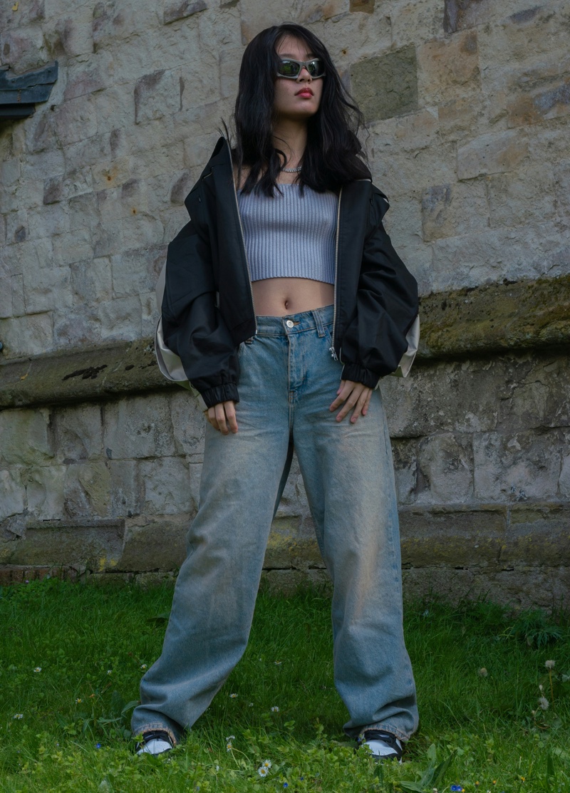 Bomber Jacket Crop Top Jeans