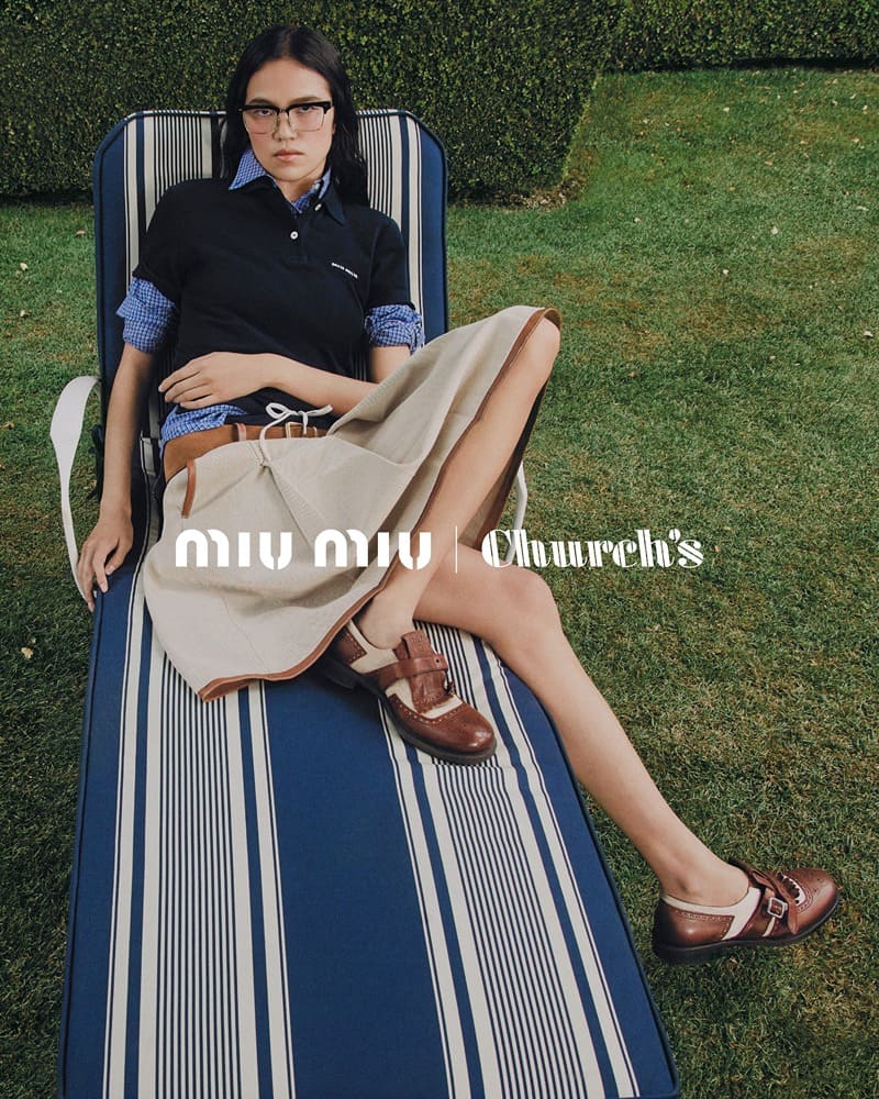 The spring 2024 Church's x Miu Miu campaign elegantly fuses scholarly charm with a touch of modernity.