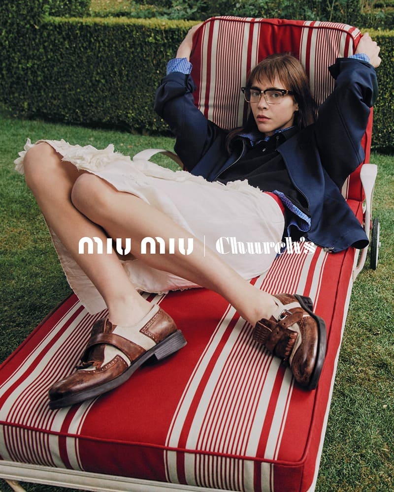 Relaxed elegance takes center stage in the Church's x Miu Miu spring 2024 campaign, where craftsmanship meets comfort.