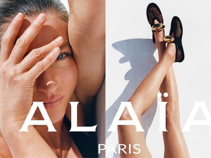 Gisele Bundchen looks perfectly sun-kissed in flats for Alaïa's winter-spring 2024 campaign.